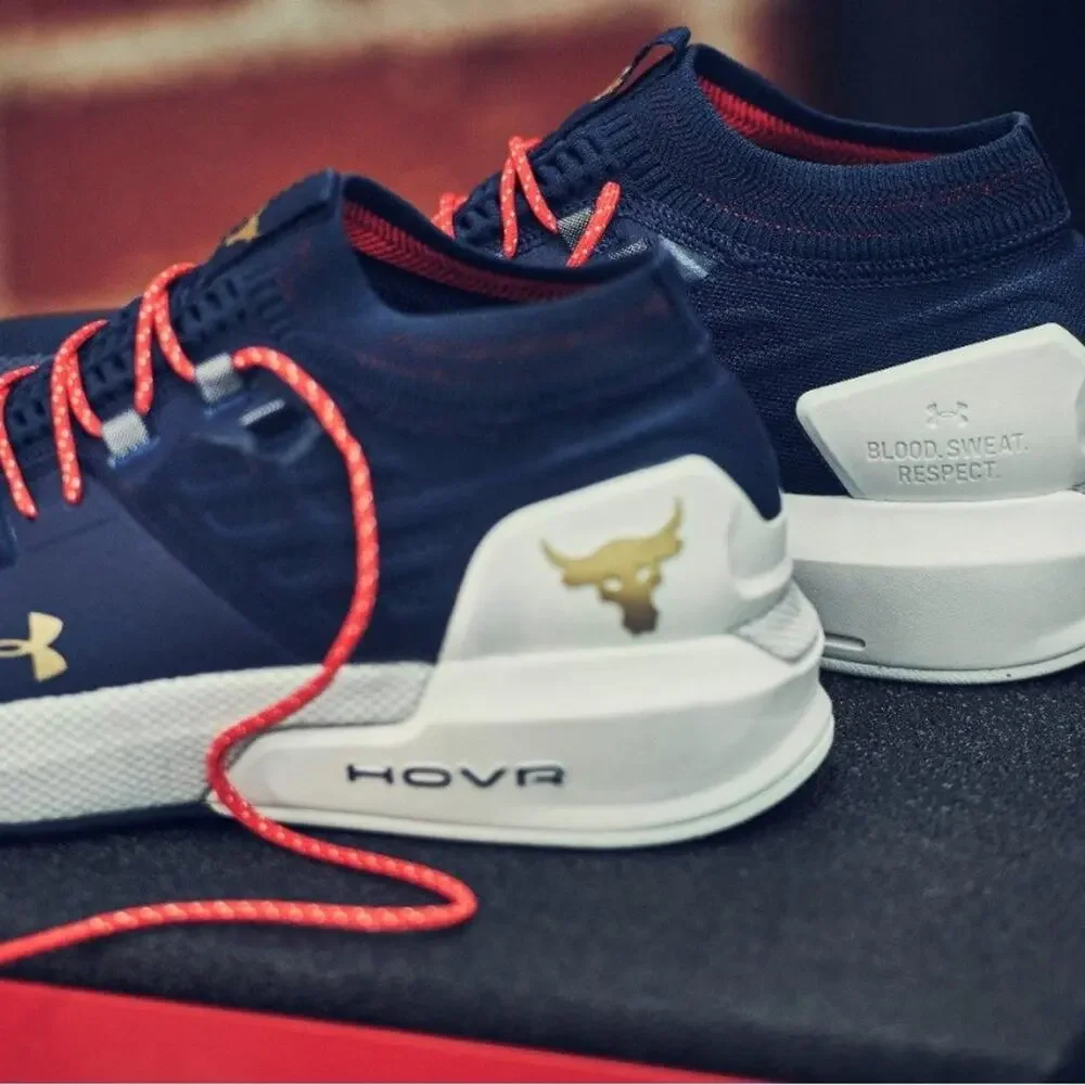 UNDER ARMOUR Navy Blue Red White HOVR Veterans Rock Collab Sneakers Shoes 9.5